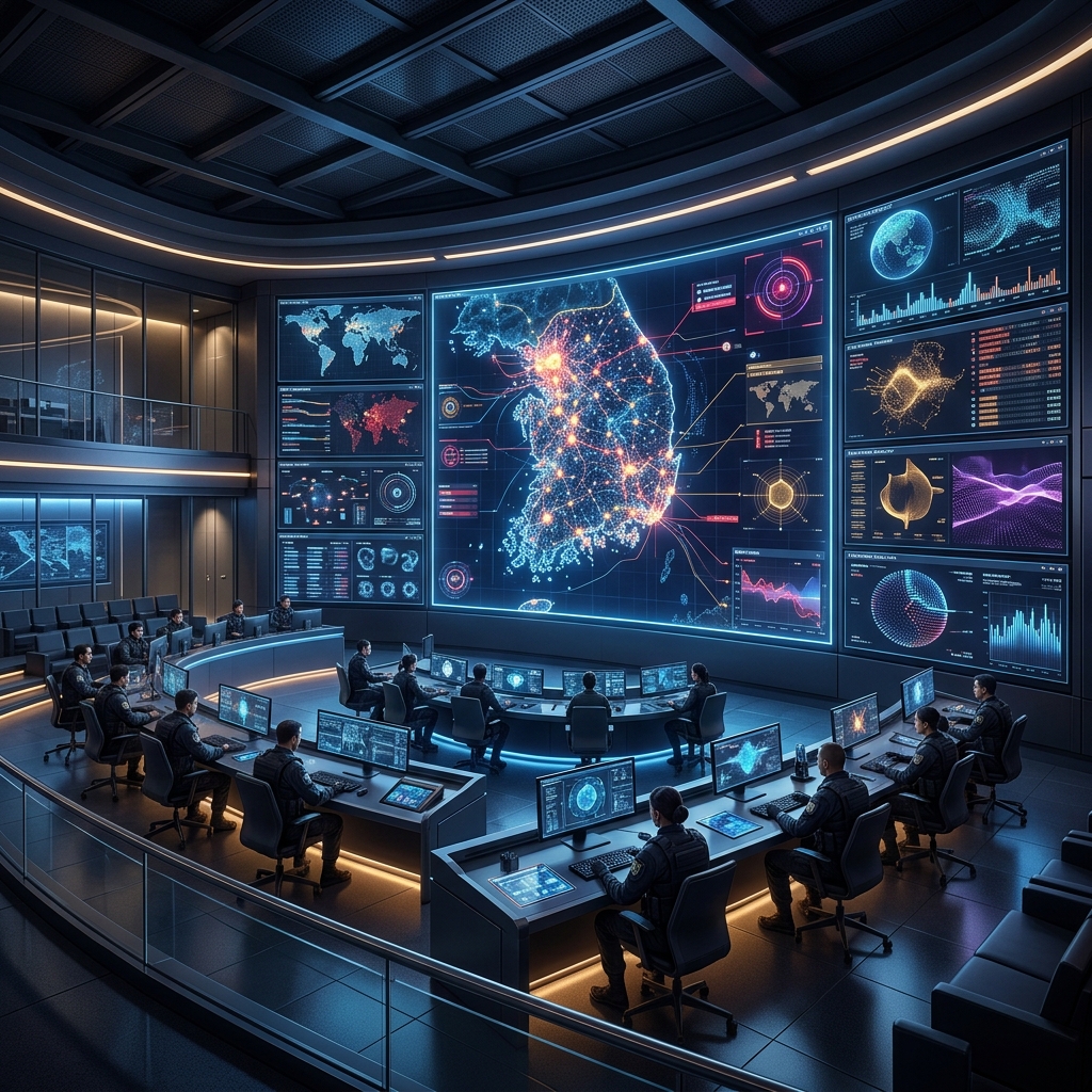 대한민국 전역의 디지털 정보 흐름을 모니터링하고 가짜 뉴스의 확산을 실시간으로 차단하는 정부 통합 보안 센터