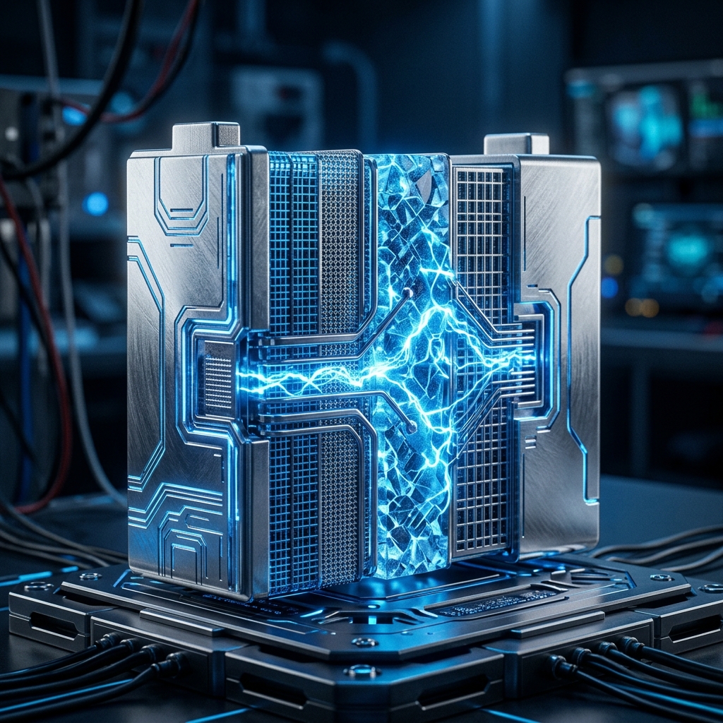 미래 모빌리티의 핵심인 고성능 전고체 배터리 구조 시각화