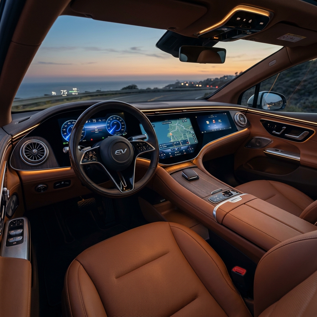 스마트하고 효율적인 에너지 소비를 돕는 현대식 전기차 내부 인테리어